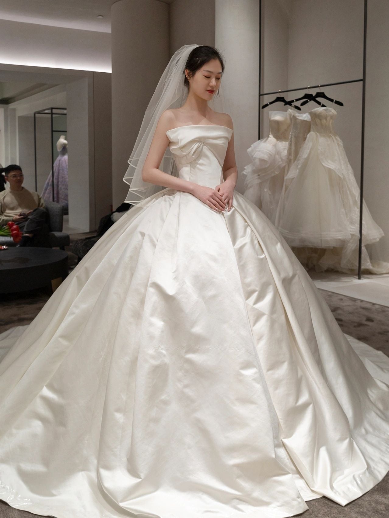 Elegant Strapless Silk Ball Gown for Wedding - DollyGown