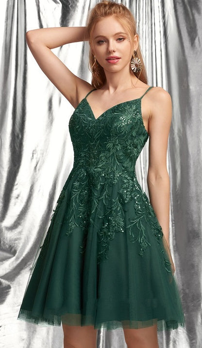 Emerald Green 8th Grade Lace Dance Dress Homecoming Dress - DollyGown