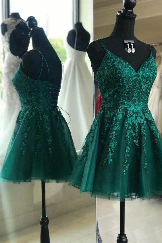 Emerald Green Lace 8th Grade Graduation Dress Homecoming Dress - DollyGown