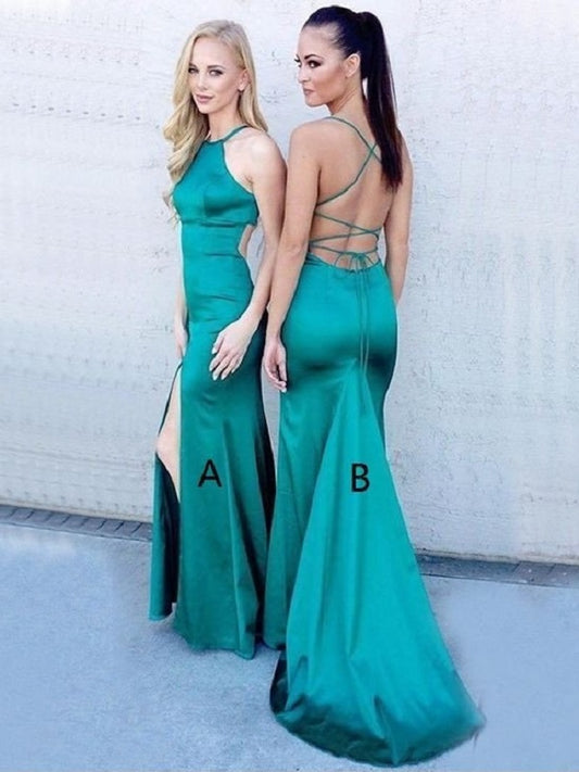 Emerald Green Prom Dress, Backless Prom Dress,Skin Tight Prom Dress with Slits and Open Back,MA018-Dolly Gown