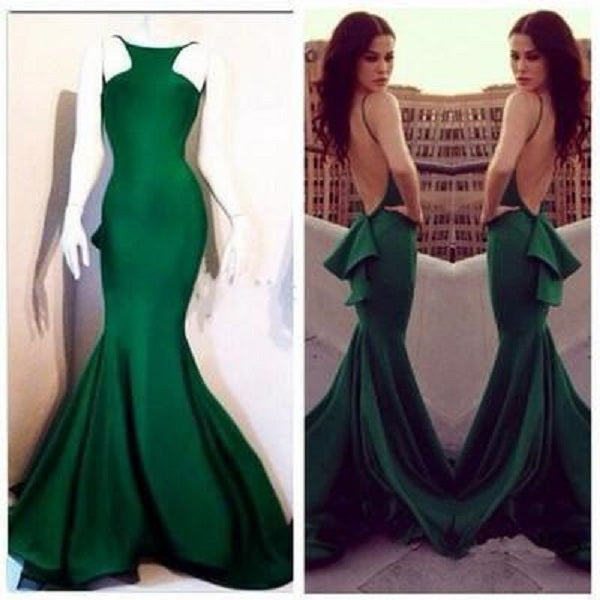 Backless Beaded Straps Emerald Green Mermaid Long Evening Prom Dresses, 17609 main image 1