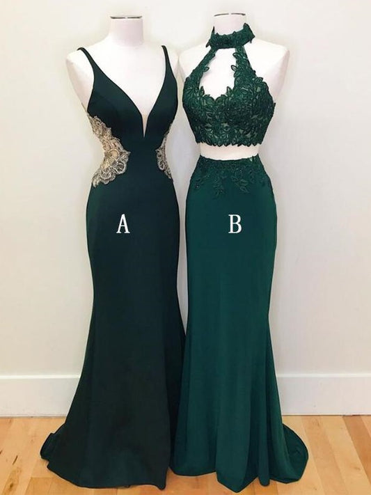 Emerald Green Prom Dress, Two Piece Prom Dress, Sheath Long Evening Party Prom Dress,GDC1098-Dolly Gown