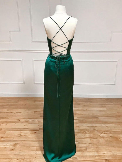 Emerald Green Crisscross Straps Backless Sheath Prom Dress Evening Dress - DollyGown