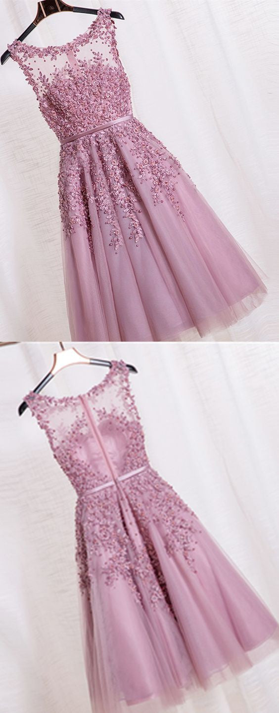 Tea Length Prom Dress Modest Prom Dress Lace Prom Dress High Neck Prom Gown,Fs008