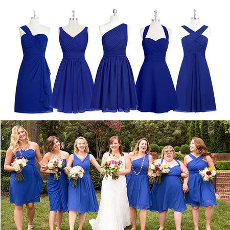 Short Mismatched Royal Blue Different Bridesmaid Dresses Short Mismatched Royal Blue Different Bridesmaid Dresses