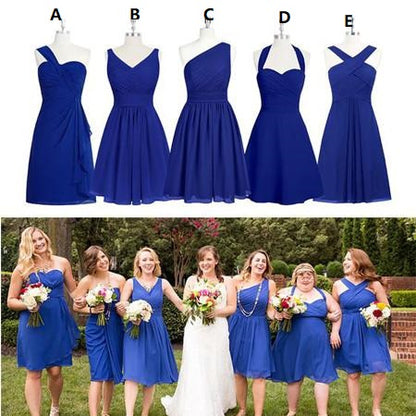 Short Mismatched Royal Blue Different Bridesmaid Dresses