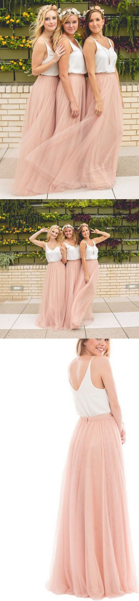 Dusty Pink Boho Bridesmaid Dresses,Rustic Bridesmaid Dresses,Tulle Skirt Bridesmaid Dresses,Fs015-Dolly Gown
