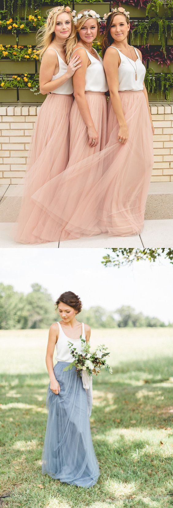 Dusty Pink Boho Bridesmaid Dresses,Rustic Bridesmaid Dresses,Tulle Skirt Bridesmaid Dresses,Fs015-Dolly Gown