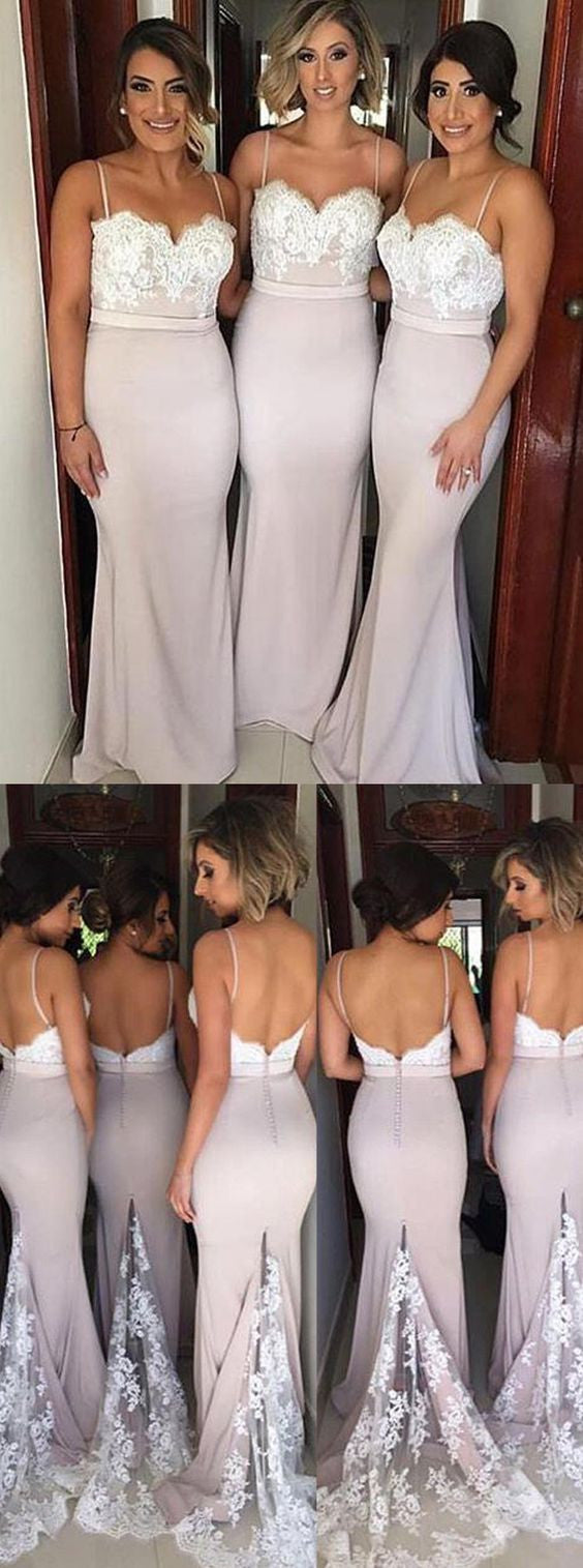 Dove Grey Gray Bridesmaid Dresses Mermaid Bridesmaid Dresses Lace Sexy Bridesmaid Dresses Spaghetti Straps Fs016-Dolly Gown