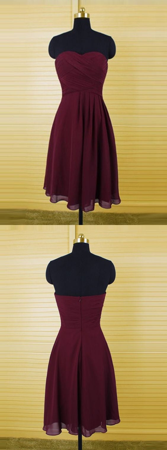 Burgundy Strapless Ruched Top Short Chiffon Bridesmaid Dresses Burgundy Strapless Ruched Top Short Chiffon Bridesmaid Dresses