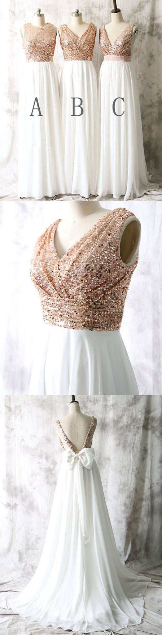 Rose Gold Sequins Top Chiffon White Mixed Different Bridesmaid Dresses Rose Gold Sequins Top Chiffon White Mixed Different Bridesmaid Dresses