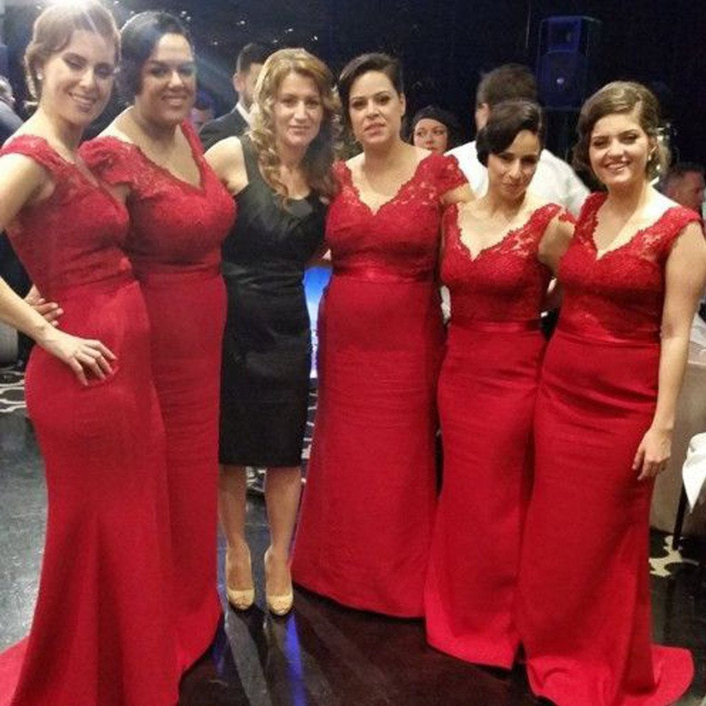 Red Bridesmaid Dresses Robe De Demoiselle D'Honneur Rouge Lace Mermaid Bridesmaid Dress Fs023-Dolly Gown