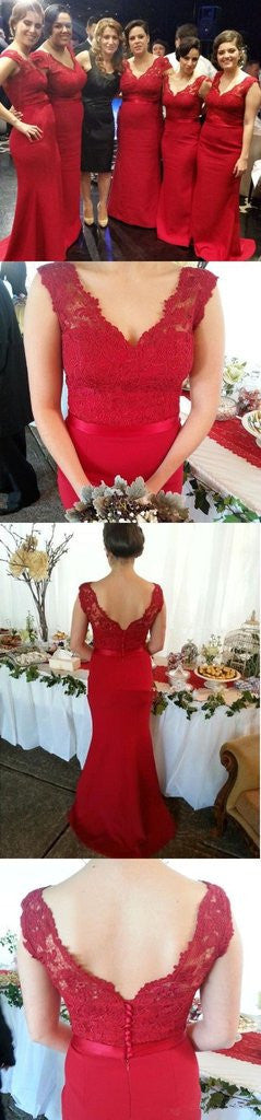 Red Bridesmaid Dresses Robe De Demoiselle D'Honneur Rouge Lace Mermaid Bridesmaid Dress Fs023-Dolly Gown