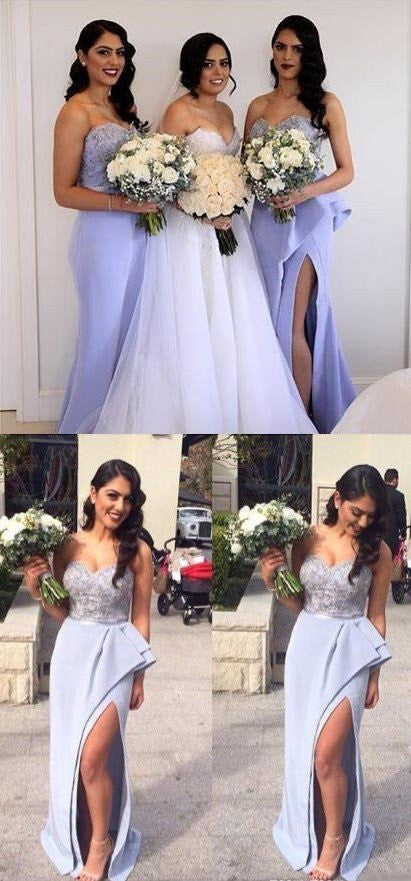 Lilac Asymmetrical Lace Top Light Blue Slit Bridesmaid Dresses Lilac Asymmetrical Lace Top Light Blue Slit Bridesmaid Dresses