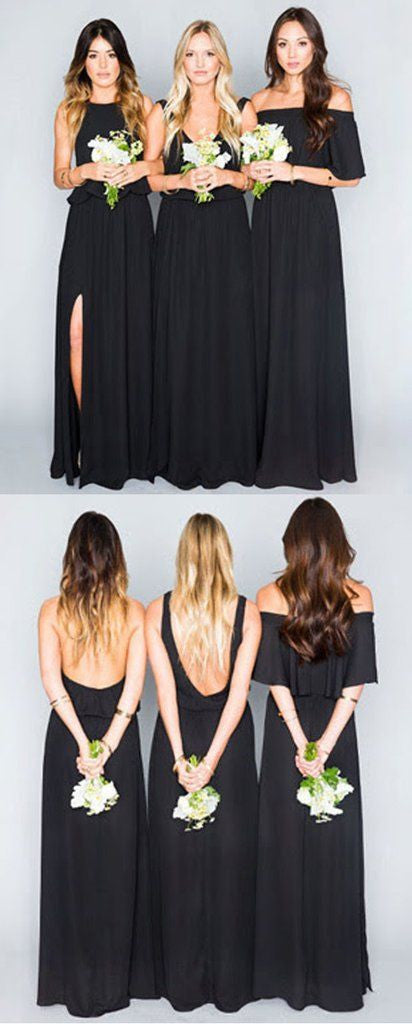 Black Long Chiffon Mixed Mismatched Bridesmaid Dresses Black Long Chiffon Mixed Mismatched Bridesmaid Dresses