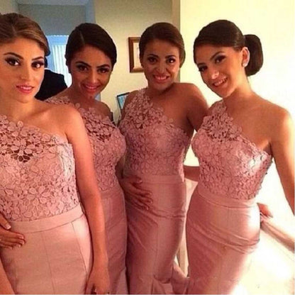 Blush Bridesmaid Dresses,One Shoulder Bridesmaid Dresses,Pink Bridesmaid Dresses,Lace Top Bridesmaid Dresses,Fs033-Dolly Gown
