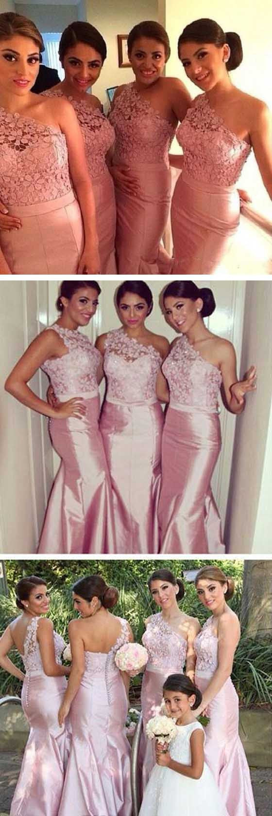 Dusty Pink One Shoulder Lace Top Mermaid Maxi Bridesmaid Dresses Dusty Pink One Shoulder Lace Top Mermaid Maxi Bridesmaid Dresses