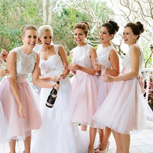 Vintage Bridesmaid Dresses Pink Bridesmaid Dresses Lace Top Short Bridesmaid Dress Robe De Demoiselle D'Honneur Courte,Fs034