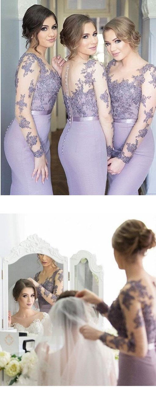 See Through Long Sleeve Lavender Lace Top Mermaid Maxi Bridesmaid Dresses See Through Long Sleeve Lavender Lace Top Mermaid Maxi Bridesmaid Dresses