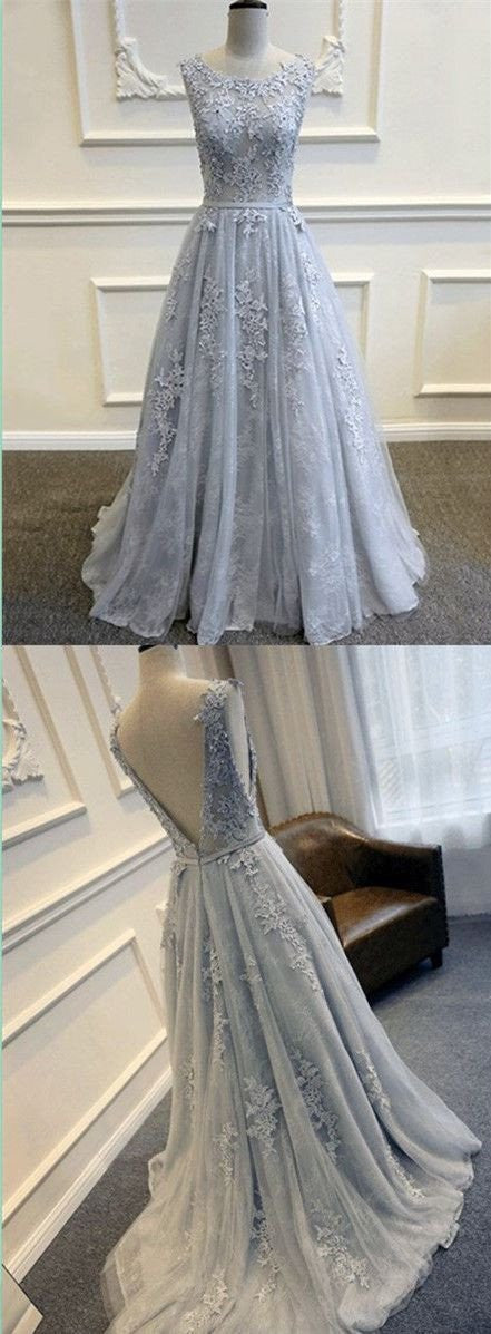 Lace Prom Dress,Grey Prom Dress,Lace Formal Dresses for Wedding,FS051-Dolly Gown