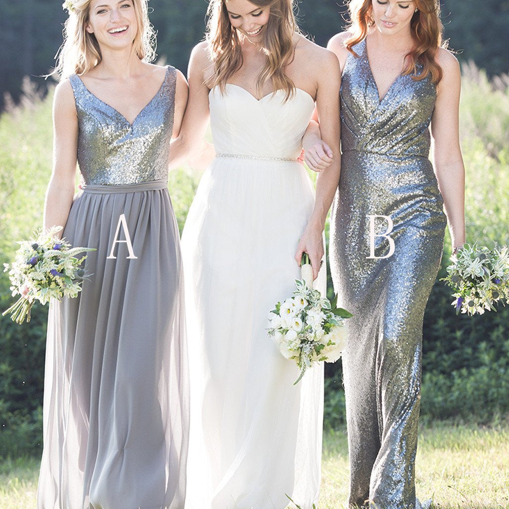 Boho Bridesmaid Dresses, Gray Bridesmaid Dresses, Sequin Bridesmaid Dresses, Country Style Bridesmaid Dresses,Fs054-Dolly Gown