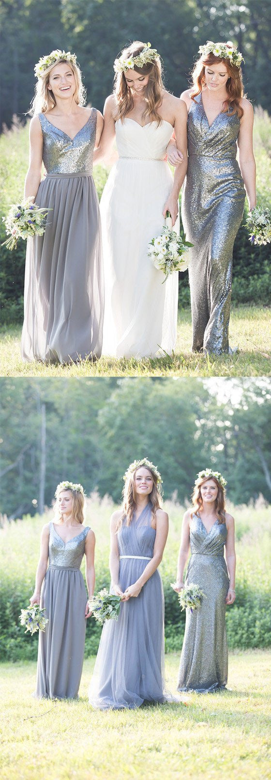 Boho Silver Grey Sequins Casual Long Country Style Bridesmaid Dresses Boho Silver Grey Sequins Casual Long Country Style Bridesmaid Dresses