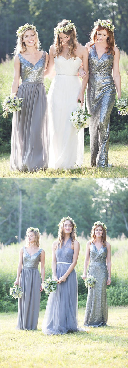 Boho Bridesmaid Dresses, Gray Bridesmaid Dresses, Sequin Bridesmaid Dresses, Country Style Bridesmaid Dresses,Fs054-Dolly Gown