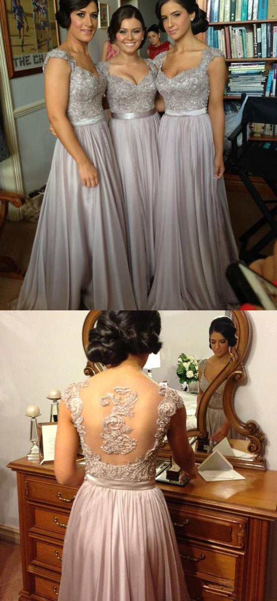Grey Bridesmaid Dresses,Long Bridesmaid Dresses,Lace Top Bridesmaid Dresses,Dresses to Wear to a Wedding,FS055-Dolly Gown