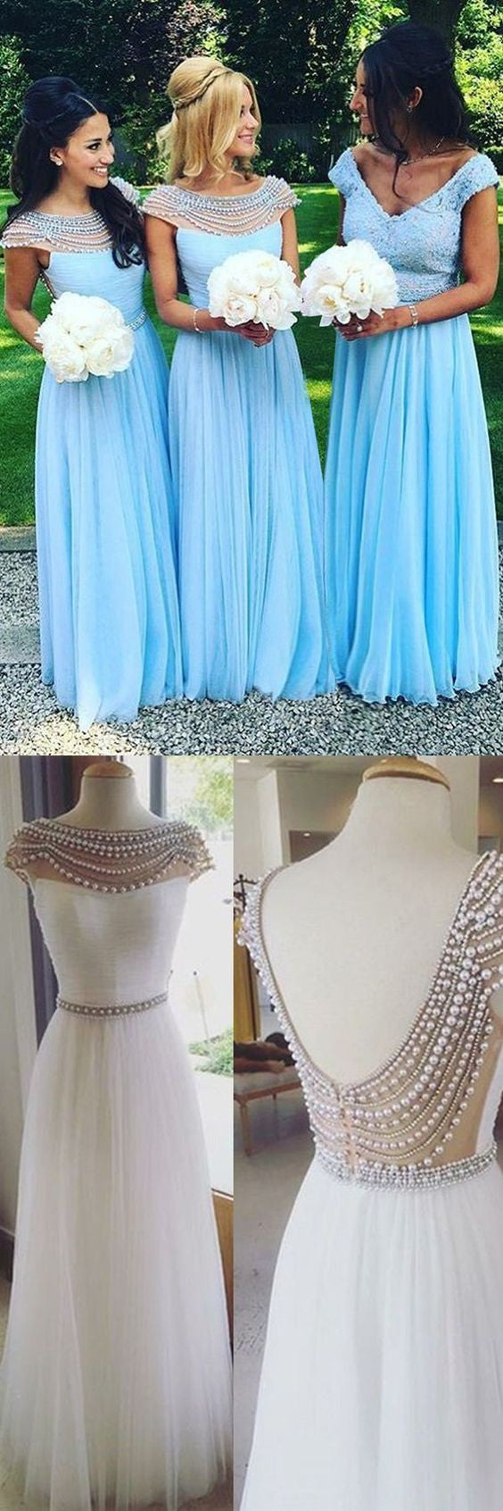 Country Style Long Chiffon Blue Bridesmaid Dresses FS056-Dolly Gown