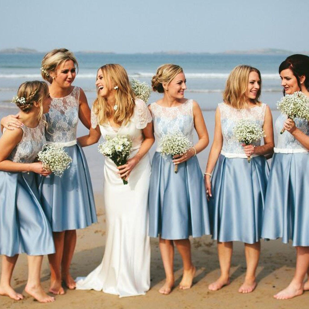 Tea LengthShort Bridesmaid Dresses Blue | Beach Outfit