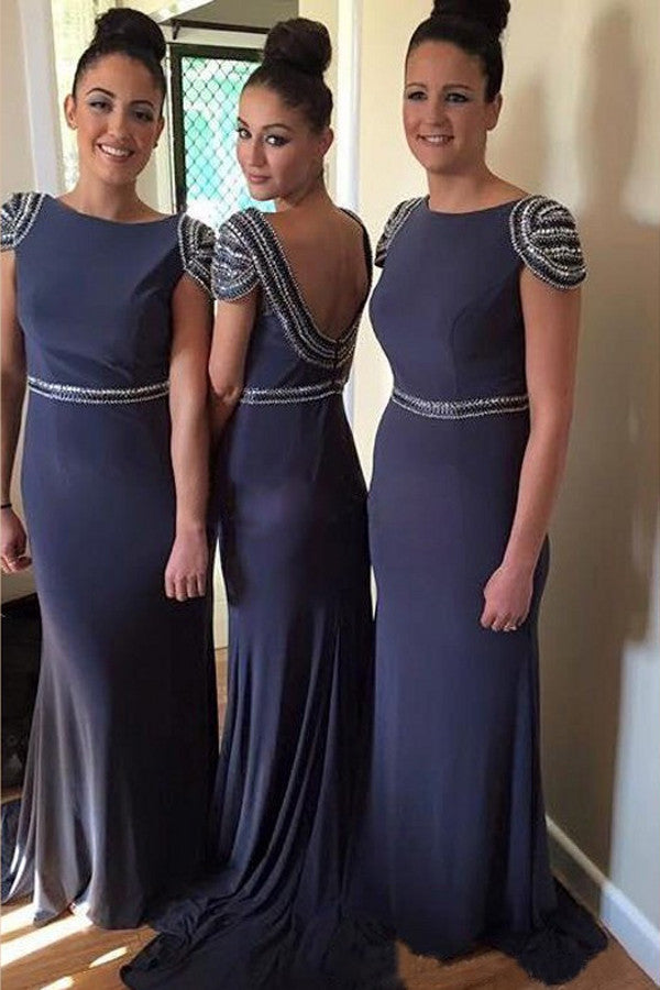 Long Blue Gray Bridesmaid Dresses,FS063-Dolly Gown