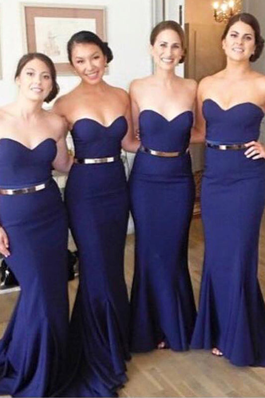 Simple Long Mermaid Navy Blue Bridesmaid Dresses, FS067