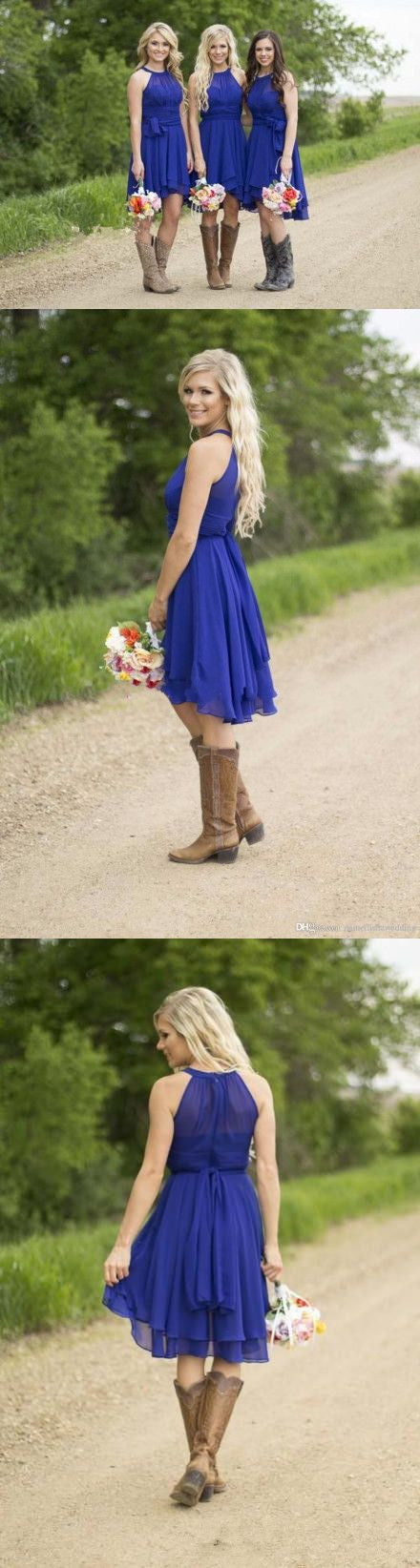 Royal Blue Country Short Rustic Bridesmaid Dresses with Cowboy Boots,FS071-Dolly Gown