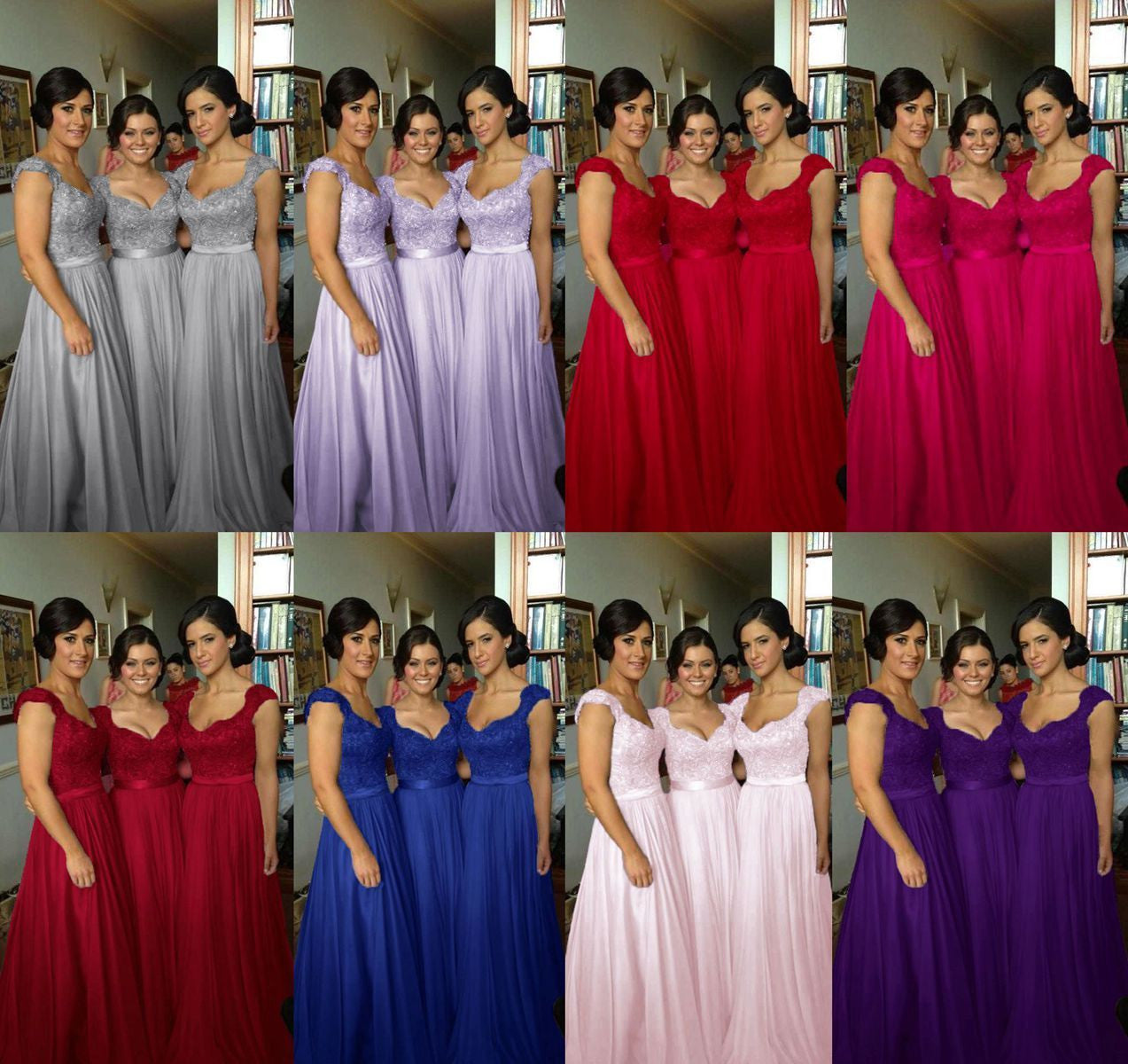 Purple Bridesmaid Dresses Purple Lace Top Bridesmaid Dresses Long Chiffon Bridesmaid Dresses FS072-Dolly Gown