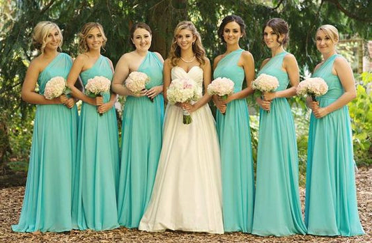 tiffany blue bridesmaid dresses Vintage V-Neck A-Line Beaded Chiffon Long Prom Dress Even 20 days from June ~ Dec Tiffany Blue Chiffon One Shoulder