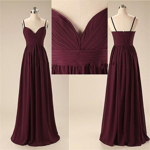 Chiffon Spaghetti Straps Burgundy Bridesmaid Dresses Long under 100