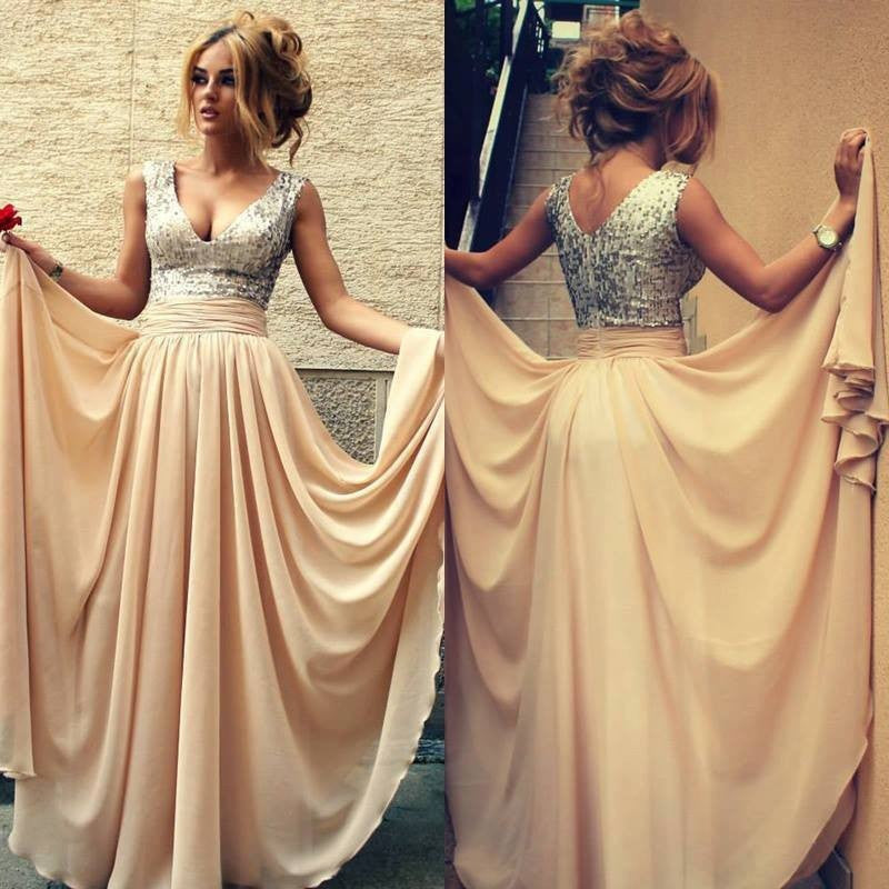 Cheap Champagne Sequin Top Bridesmaid Dresses,FS086-Dolly Gown
