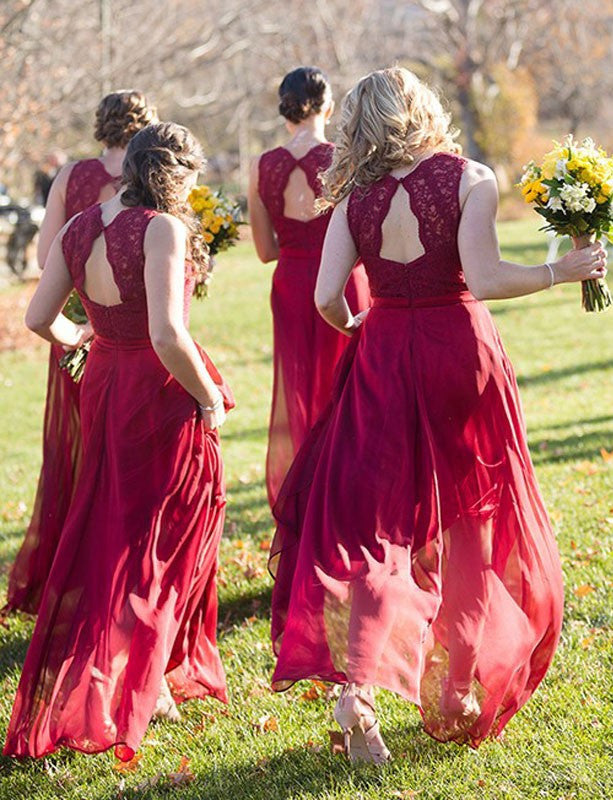 Rustic Maroon Lace Top Plus Size Bridesmaid Dresses, FS087-Dolly Gown