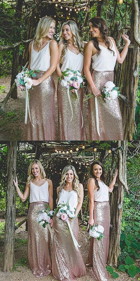 Casual bohemian Two Piece Long Bridesmaid Dresses with Sequins Skirt Casual bohemian Two Piece Long Bridesmaid Dresses with Sequins Skirt