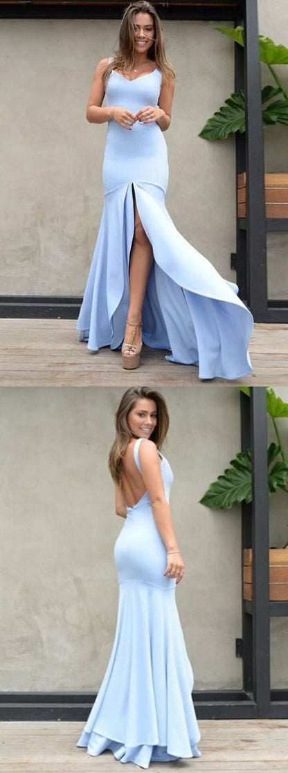 Fabulous Light Blue Open Bottom Low Back Prom Dress for Party ,GDC1130-Dolly Gown