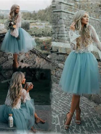 Fairy Tulle Skirt Lace Top Wedding Reception Dress,Short Homecoming Dress,GDC1063-Dolly Gown