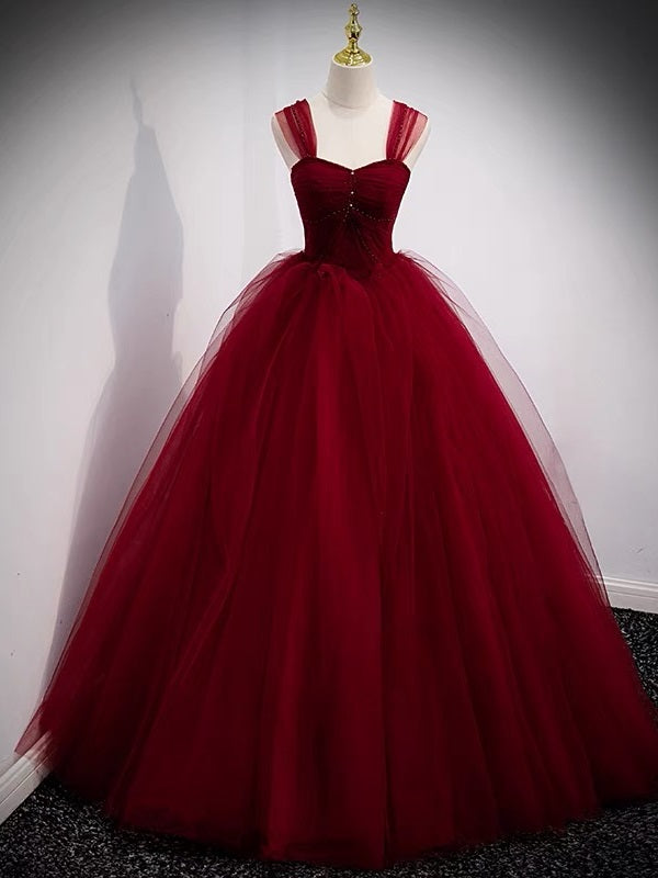Fairytale Tulle Burgundy Sweet 16th Dress Ball Gown for Prom -DollyGown