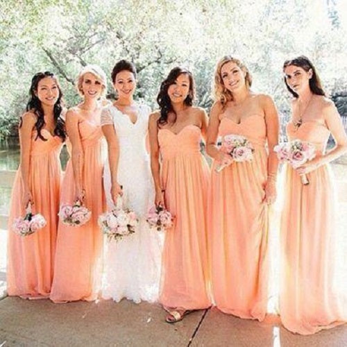 Fall Blush Pink Strapless Chiffon Bridesmaid Dresses Long,GDC1311-Dolly Gown