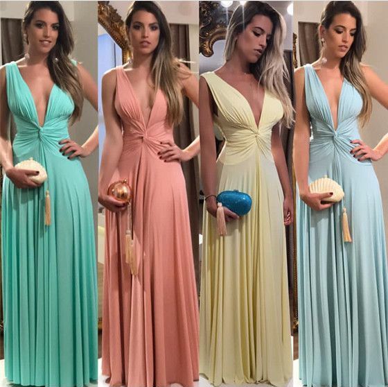 Fall Different Color Long Sexy V neck Bridesmaid Dresses,GDC1081-Dolly Gown