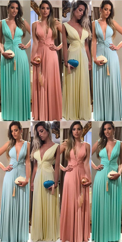 Fall Different Color Long Sexy V neck Bridesmaid Dresses,GDC1081-Dolly Gown