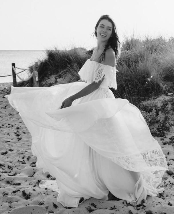 Flowy Boho Lace Two Piece Beach Wedding Dress Flowy Boho Lace Two Piece Beach Wedding Dress