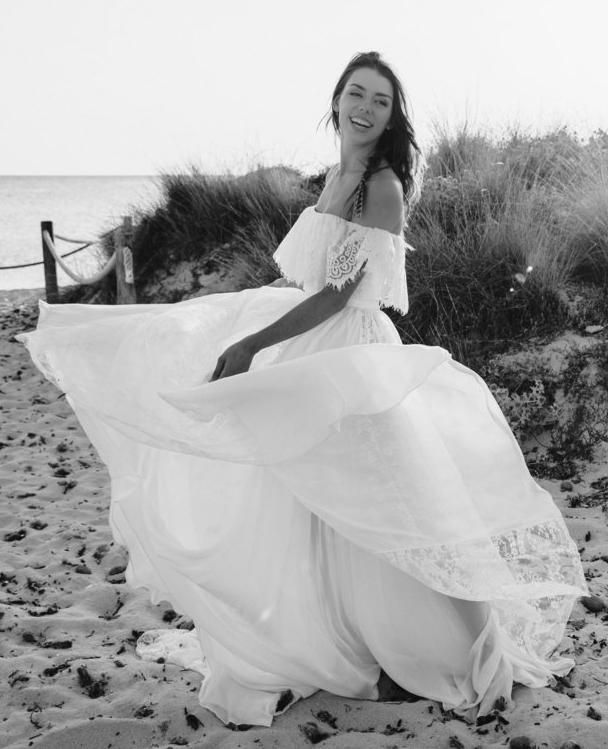 Flowy Boho Lace Two Piece Beach Wedding Dress - DollyGown
