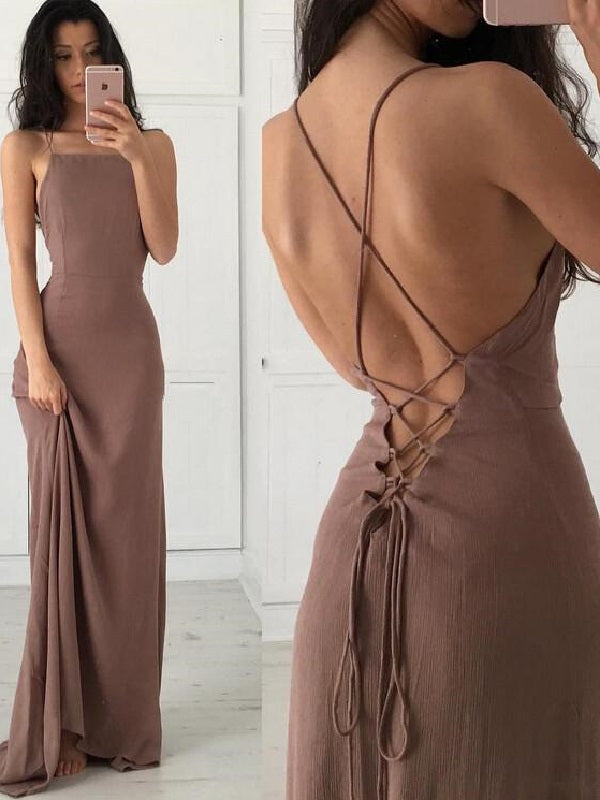 Flowy Chocolate Brown Prom Dress Backless Prom Dress Brown Evening Dress MA161-Dolly Gown