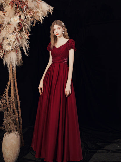 Flowy Classic Maroon Long Evening Occasion Dress - DollyGown