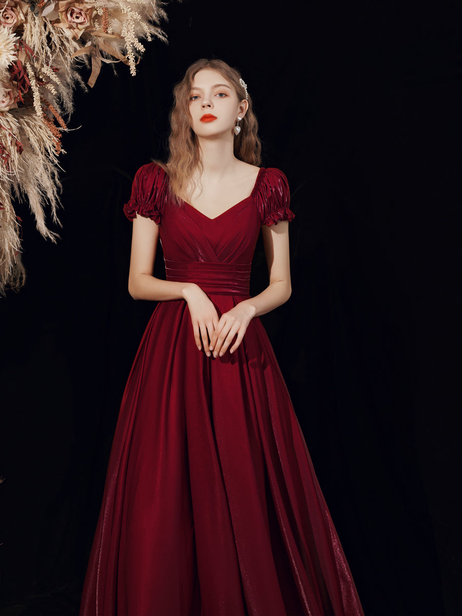 Flowy Classic Maroon Long Evening Occasion Dress - DollyGown